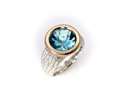 2736 - Damenring in 925 Silber mit Topas Spirit Sun  5,81ct Fassung in 750 Rotgold – Version 2