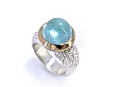 Nr.2788 - Damenring in 925 Silber mit Aquamarin Cabochon total 7.88ct Fassung in 750 Rotgold